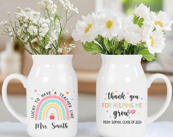 Personalized Thank You Teacher Flower Vase, Teacher Appreciation Gift, Flower Vase for Teacher, End Of Year Gift for Teacher,Thank You Gifts