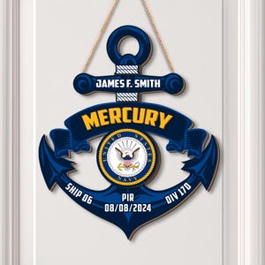 Personalized Navy Anchor Wood Sign, PIR Graduation Anchor, Navy Door Hanger, Navy Graduation Gift, Unique Gift, Navy Family Gift, Ship Decor