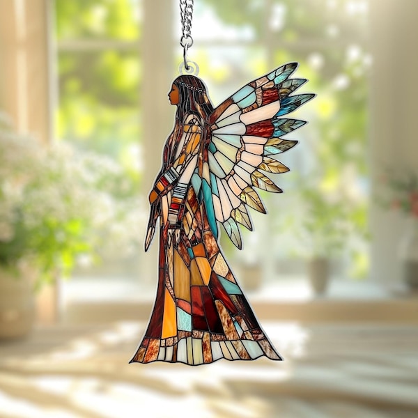 Native American Acrylic Window hanging Suncatcher, Dreamcatcher Tribal Decor, American Heritage Gift, Boho Window Hanging for Cultural Decor