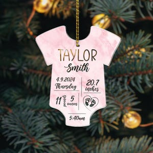 Personalized Birth Announcement Ornament, Custom Newborn Baby Birth Stats Keepsake, Customized Baby Shower Gift, Nursery Decor Present