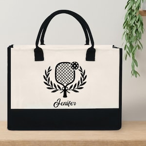 Personalized Pickleball Tote Bag with Name, Custom Paddle Laurel Design Gift for Women, Pickleball Accessories Bag, Sports Tote Bag