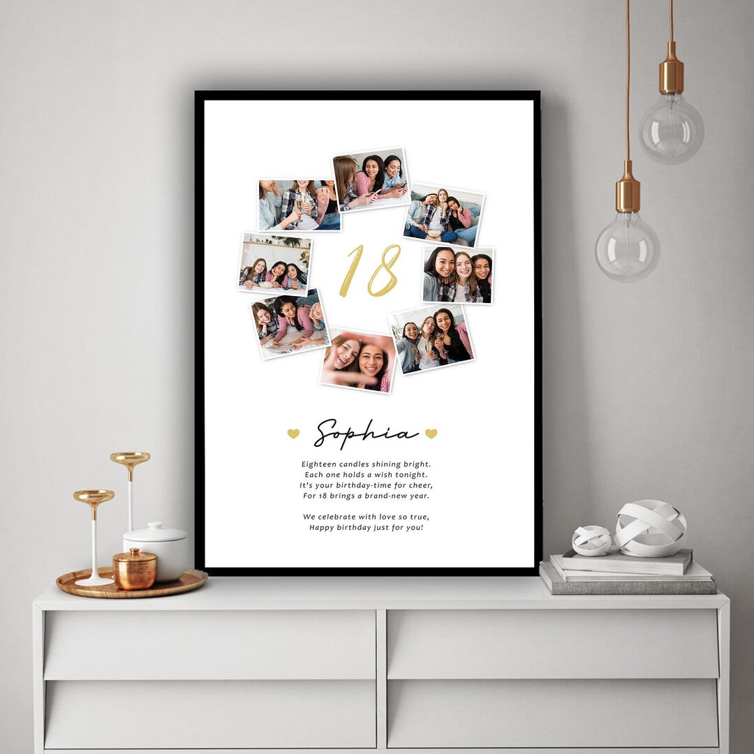 Custom 18th Birthday Photo Collage Poster Canvas Wall Art, Birthday