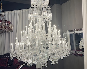 90 Lights Huge Baccarat style chandelier with Asfour crystal for entrance/living/staircase/lobby