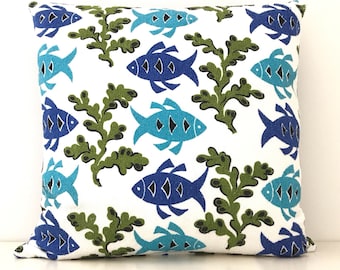 Housse de coussin nautique vintage des années 60 - Poisson en éponge