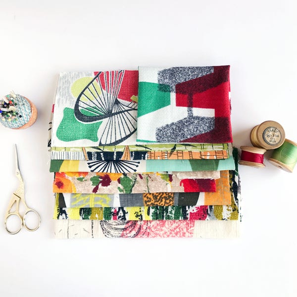 Vintage 50's Fabric Scraps, Fabric Bundle- Fifties Atomic - Patchwork, Fabric Scraps, Scrap Pack