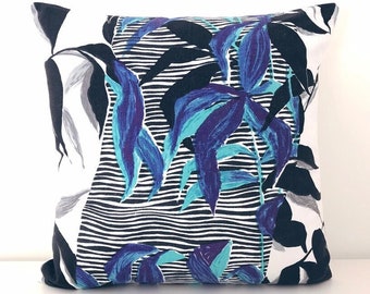 Vintage Botanical Cushion Fabric Rosebank "Dubois" Blue Colourway bamboo design pillow
