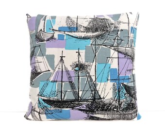 Housse de coussin nautique années 50 - Voiliers