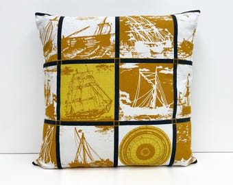 Housse de coussin vintage des années 1950 de coussin nautique - bateaux, bateaux, yacts, boussole
