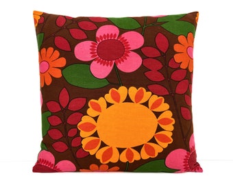 Vintage 60s 70s Cushion Cover Pillow Fabric Flower Power Cushion