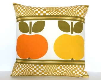 Housse de coussin vintage des années 70 Apple Design vintage tissu orange jaune