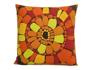 Vintage 60s 70s Cushion Cover - Sanderson Fabric “Druid” Orange