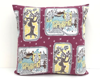 Housse de coussin vintage des années 50 - Design Marian Mahler pour les maisons et les arbres d'hiver de David Whitehead