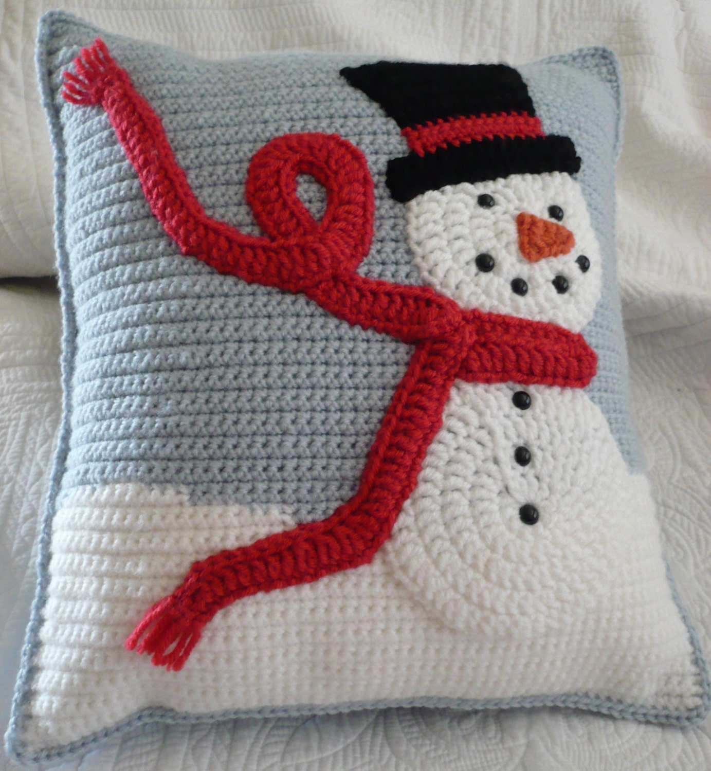 Snuggly Crocheted Snowman Pillow for Your Holiday Winter Home Etsy