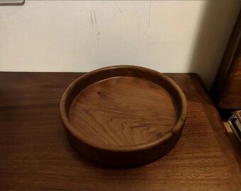 Auspicious Solid Wood Tray: Household Snack Tray made of Black Walnut Wood, Circular Storage Tray for Nuts, Bread, and Snacks