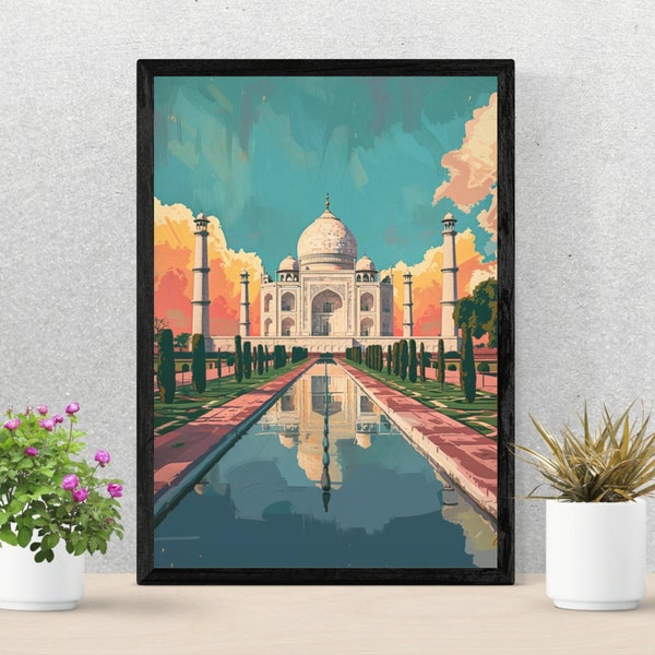 Taj Mahal Painting Travel Poster - Downloadable Travel Art for Home, Office, Restaurant, Bar Decor - India Digital Wall Art