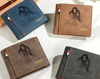 Personalized Photo Wallet for Men, Engraved RFID Leather Wallet, Custom Gift for Dad, Husband Birthday Gift, Father's Day Gift