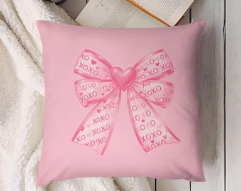 Coquette Bow Pillow Cover, Pink Girly Room Decor, Aesthetic Teen Bedroom Pillow, Cute Bow Cushion, Dorm Room Decor Gift