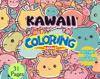 Kawaii Coloring Book for Adults & Teens, 31 Cute Fantasy Coloring Pages, Cozy Printable PDF