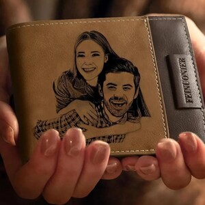 Cartera de cuero con foto personalizada, tarjetero, billetera para hombre grabada a láser, accesorios de viaje, regalos para hombre, regalos únicos para padrinos.