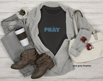 Slim Fit Just Pray, christliches T-Shirt, Bibelvers, Jeansoptik Design mit Punkten, wunderschönes Geschenk