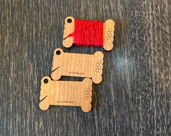 Hexagon bobbins for yarn floss and thread - cherry wood