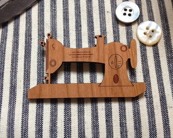 Sewing machine pin brooch - singer 201 sewing machine - cherry