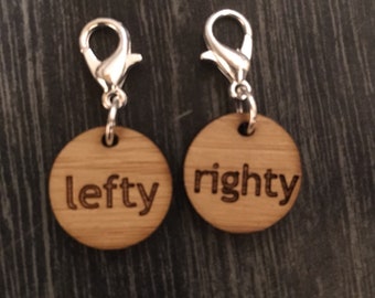 Left and right clasped knitting markers - bamboo - socks, mittens