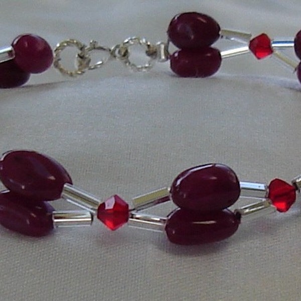 Deep Red Adventurine and Swarovski Crystal Bracelet-For Megumi