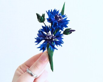 Broche fleur de maïs, épingle avec fleurs sauvages bleues, ornements d'été faits main