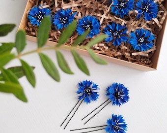 Set of cornflower pins, hair accessories, summer jewellery, wedding flower ornaments for bride