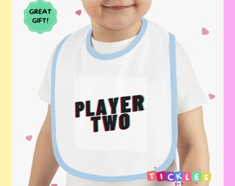 Cotton Fabric Baby Bib | PLAYER TWO | Velcro Closure Cotton Baby Bib | Gift for Baby | Baby Shower Gift | Baby Wear | Christmas | Birthday