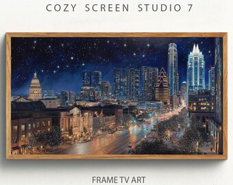 Austin City Limits at Christmas Frame Tv Art / Dipinto natalizio in stile Texas (download digitale)