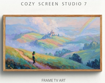 Cornice con paesaggio di folletti, arte televisiva / Dipinto arcobaleno della campagna irlandese (download digitale)