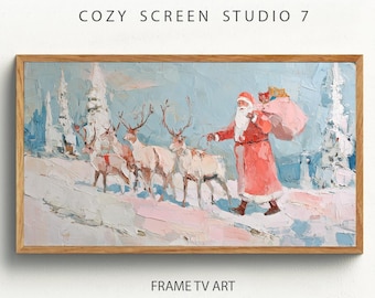Cornice impasto Babbo Natale e renne TV Art / Dipinto natalizio (download digitale)