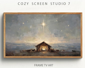 Cornice per presepe stellato, arte televisiva / Quadro natalizio vintage di Emmanuel (download digitale)