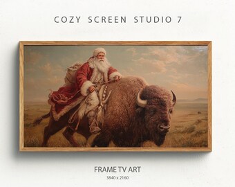 Babbo Natale a cavallo di un bufalo - Quadro TV / Dipinto natalizio (download digitale)
