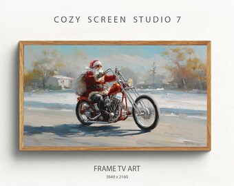 Babbo Natale su Chopper Frame TV Art / Divertente dipinto natalizio di motociclista (download digitale)