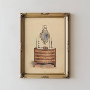 Vintage Dresser Drawing - Digital Print - Wall Art Decor