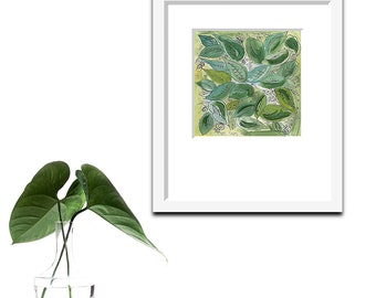 Original Art, Green Painting, Botanical Art, Wall Art, Room Decor, Acrylic Art