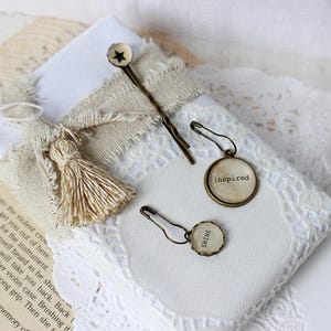 Junk Journal Dangles: Brass Charms with Sentiments - Set of 3