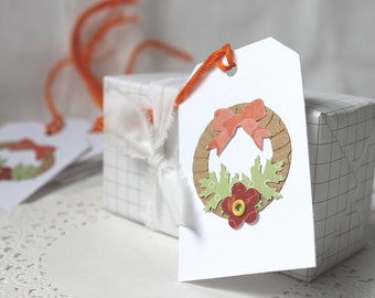 Wreath Gift Tags, Gift Tags Set of 6, Embellished Paper Tags