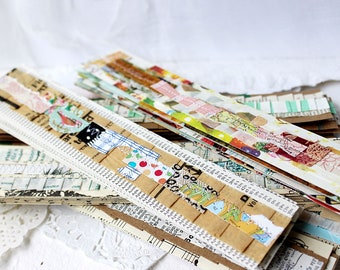 Paper Snippet Strips, Junk Journal Supply, Stitched Paper, Snippet Strips, Scrapbooking Supply, Sewn Paper Ruffles