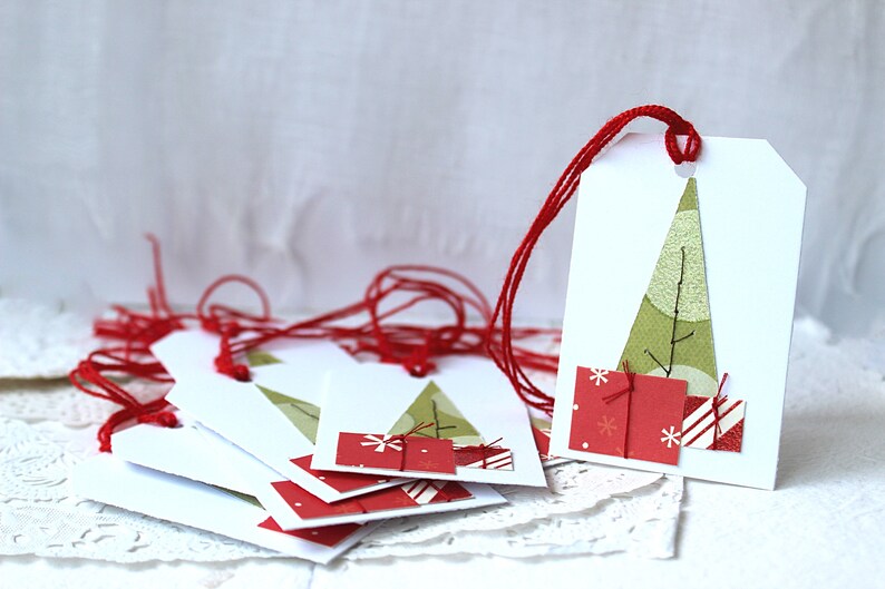 Christmas Gift Tags, Holiday Tags Set of 6, Embellished Christmas Tags image 2