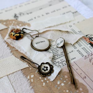 Junk Journal Dangles: Brass Pendants with Glass Sentiments