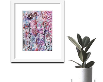 Original Collage Art: Colorful Abstract Floral Painting