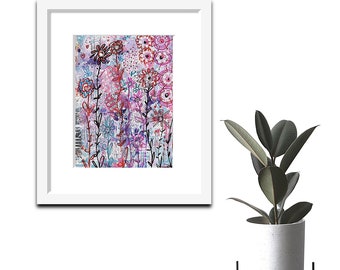 Original Art, Collage Art, Bright Color Painting, Abstract Art, Wall Art, Room Decor, Acrylic Art, Floral Art