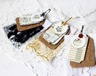 Junk Journal Tag Clusters: Handmade Embellished Chipboard Charms
