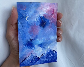 Original Mini Oil Painting | Sky | Mountains Painting | Sky Painting | Mini art