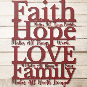 Faith Hope Love Family Metal Wall Art: Rustic Christian Home Decor