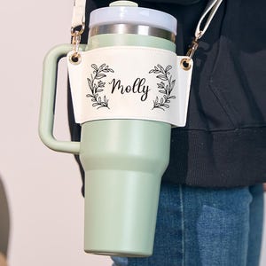 Custom Floral Stanley Water Bottle Carrier Bag for 40oz Tumbler with Adjustable Strap – Gift for Women, Durable & Stylish Sleeve